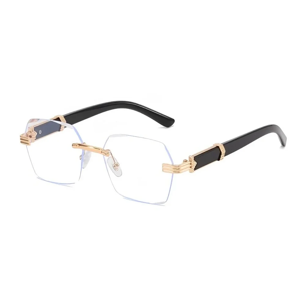 Mens Rimless Octagon Sunglasses Gold Black‎ Clear Lens Geometric Luxury Eyewear